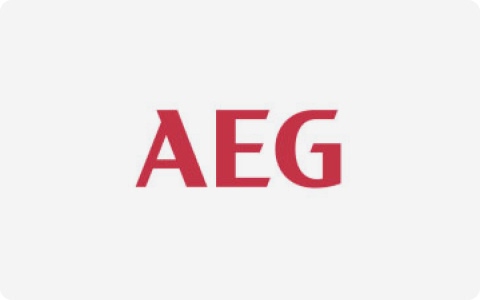 Logo of AEG, a European engineering and appliance client supported by Meituo's precision components.