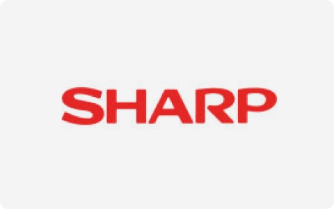 Logo of Sharp, a global electronics brand collaborating with Meituo in metal manufacturing.