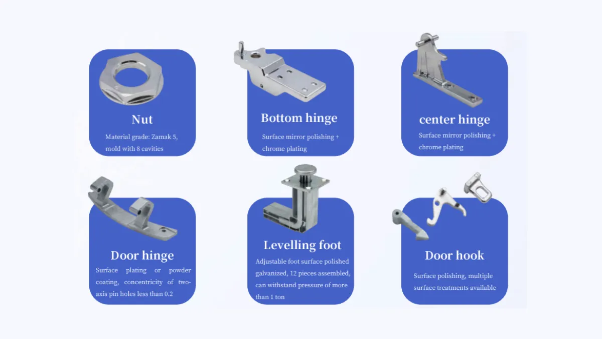 Chrome-plated zinc alloy die cast door hinge produced by Meituo, demonstrating precision casting and decorative surface finishing quality