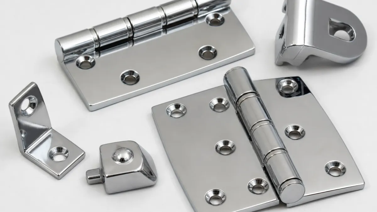 Chrome-plated Zamak 5 zinc alloy die cast load-bearing hinge hardware with mirror finish