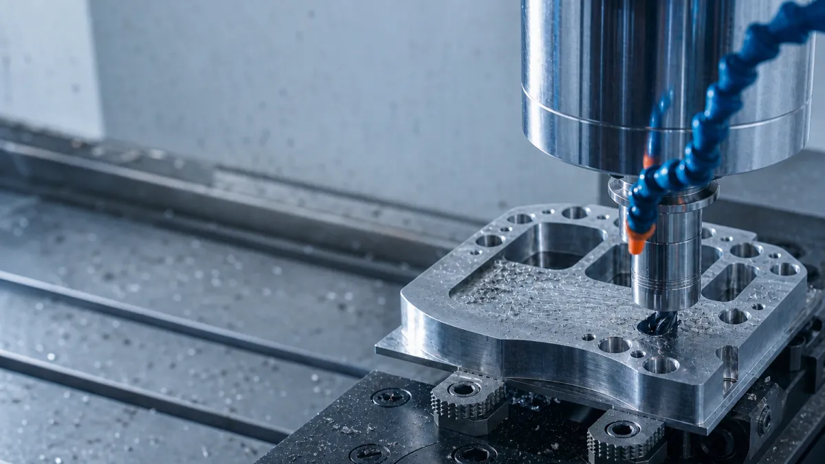 Open die casting mold with cover and ejector halves on a tool shop workbench
