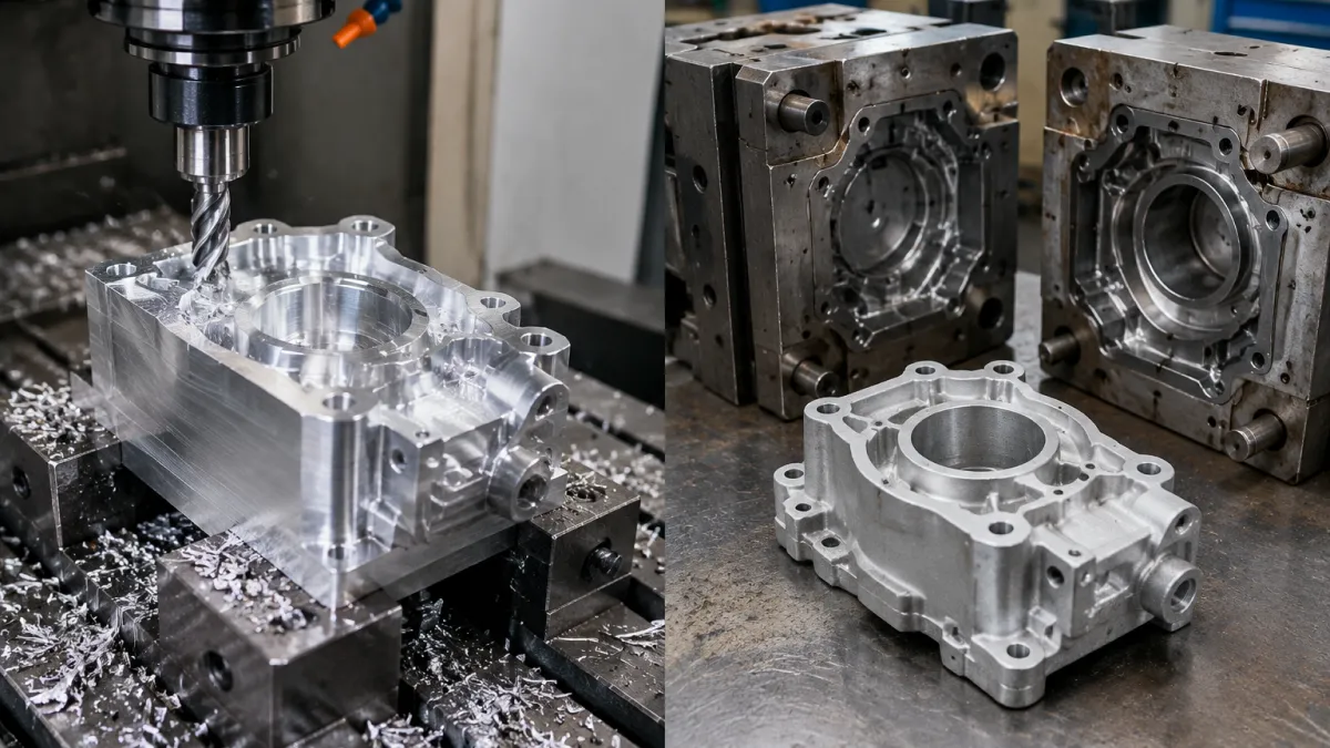 Die casting vs CNC machining comparison of an aluminum housing